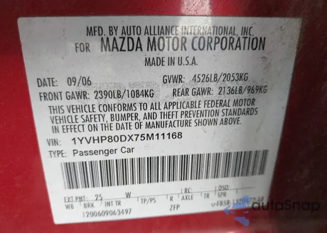 2007 Mazda Mazda6 S Touring z USA, uszkodzony, nr VIN 1YVHP80DX75M11168